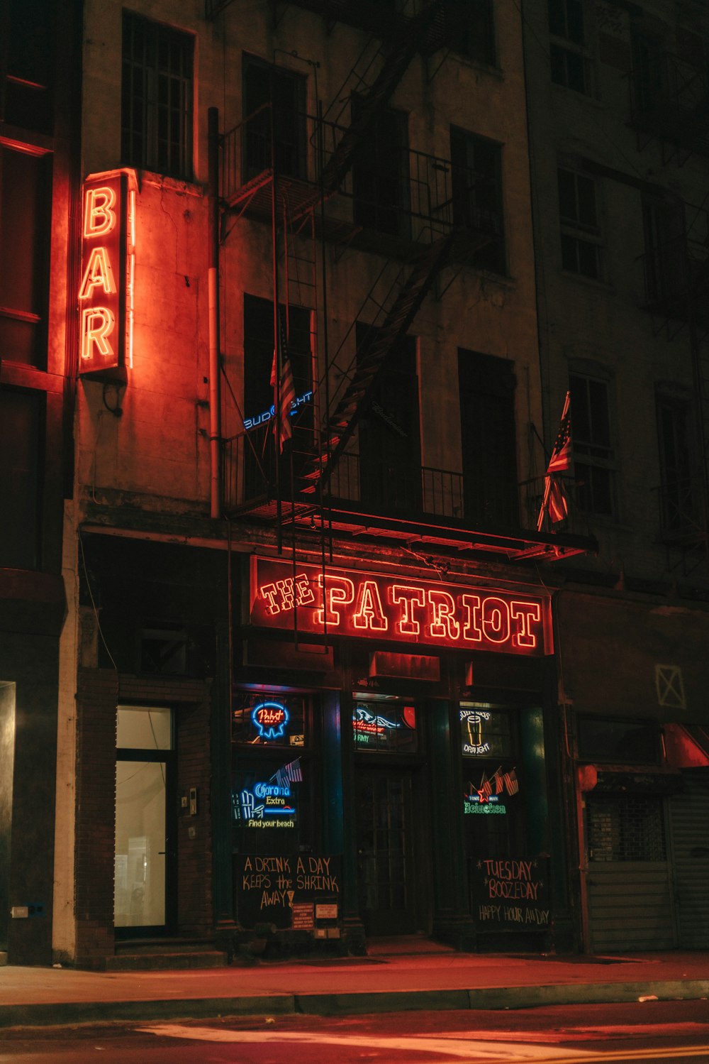 red and white store signage