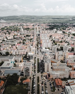 Wide aerial view capturing the commercial area and nearby streets.