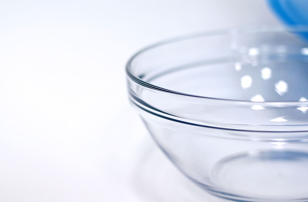 clear glass bowl on white surface