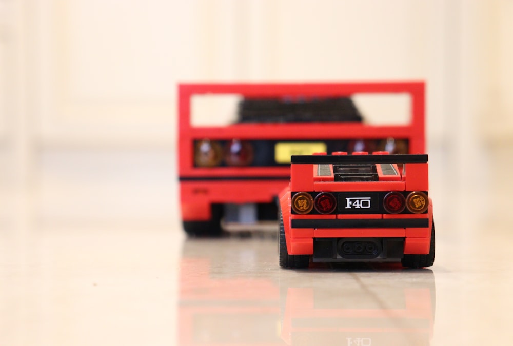 red and black bus scale model