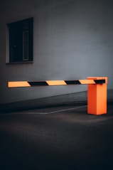 orange and white wooden bench