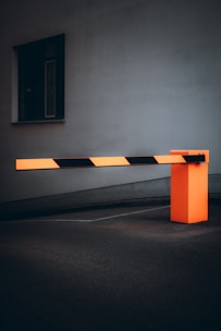 orange and white wooden bench