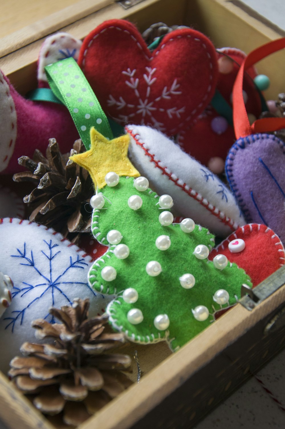 red and white christmas tree ornament