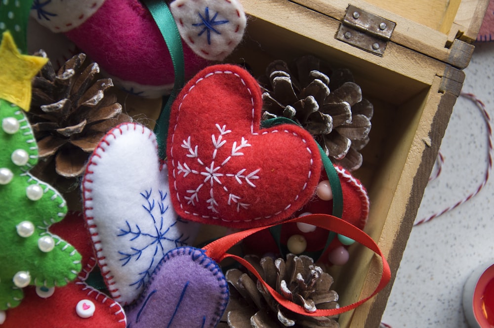 red and white heart pillow