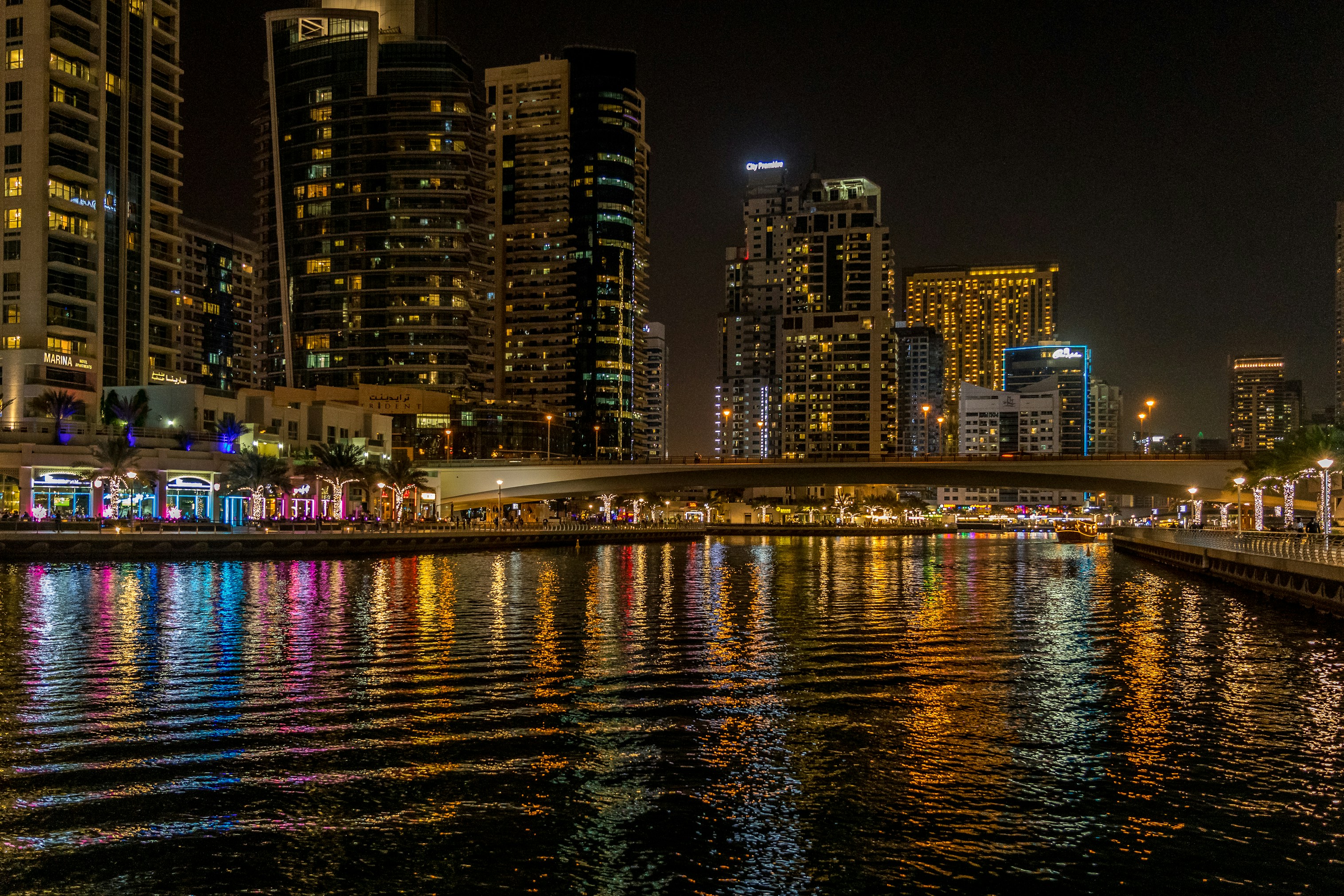 city skyline during night time