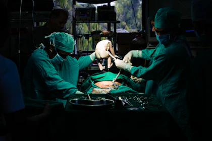 Nurses and doctors attending to children during a free surgical camp in a rural Indian village.