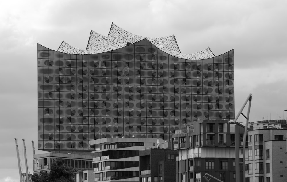 grayscale photo of high rise building