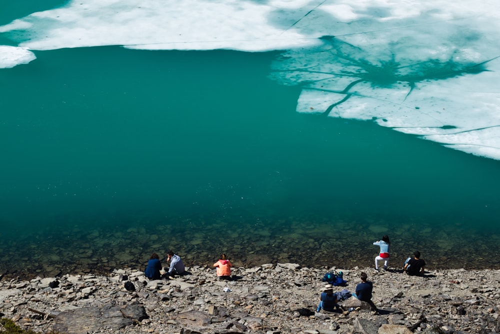 people standing on rocky shore during daytime