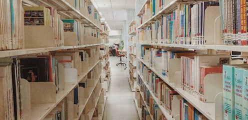 white wooden shelves with books