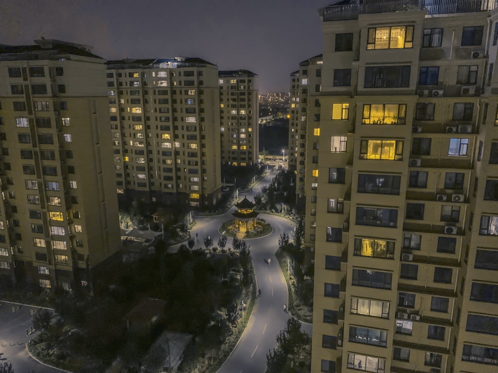 high rise buildings during night time