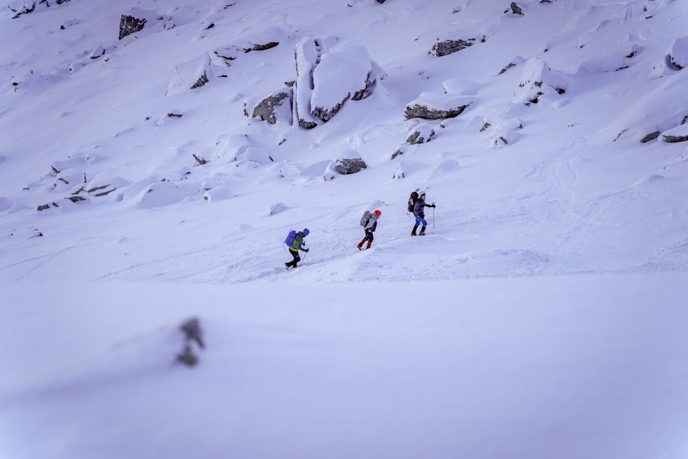 people walking on snow covered mountain during daytime