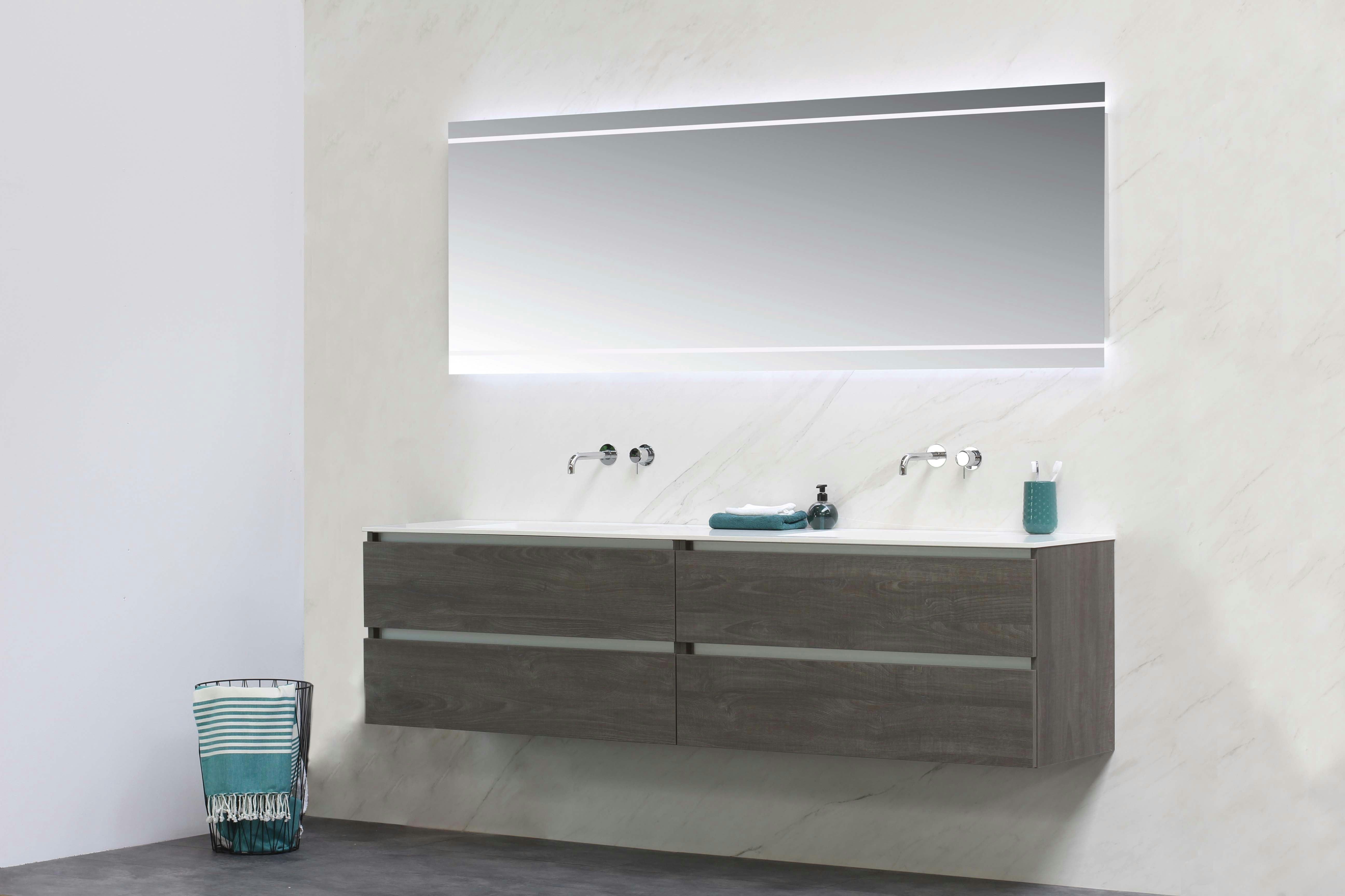 blue and white box on white ceramic sink