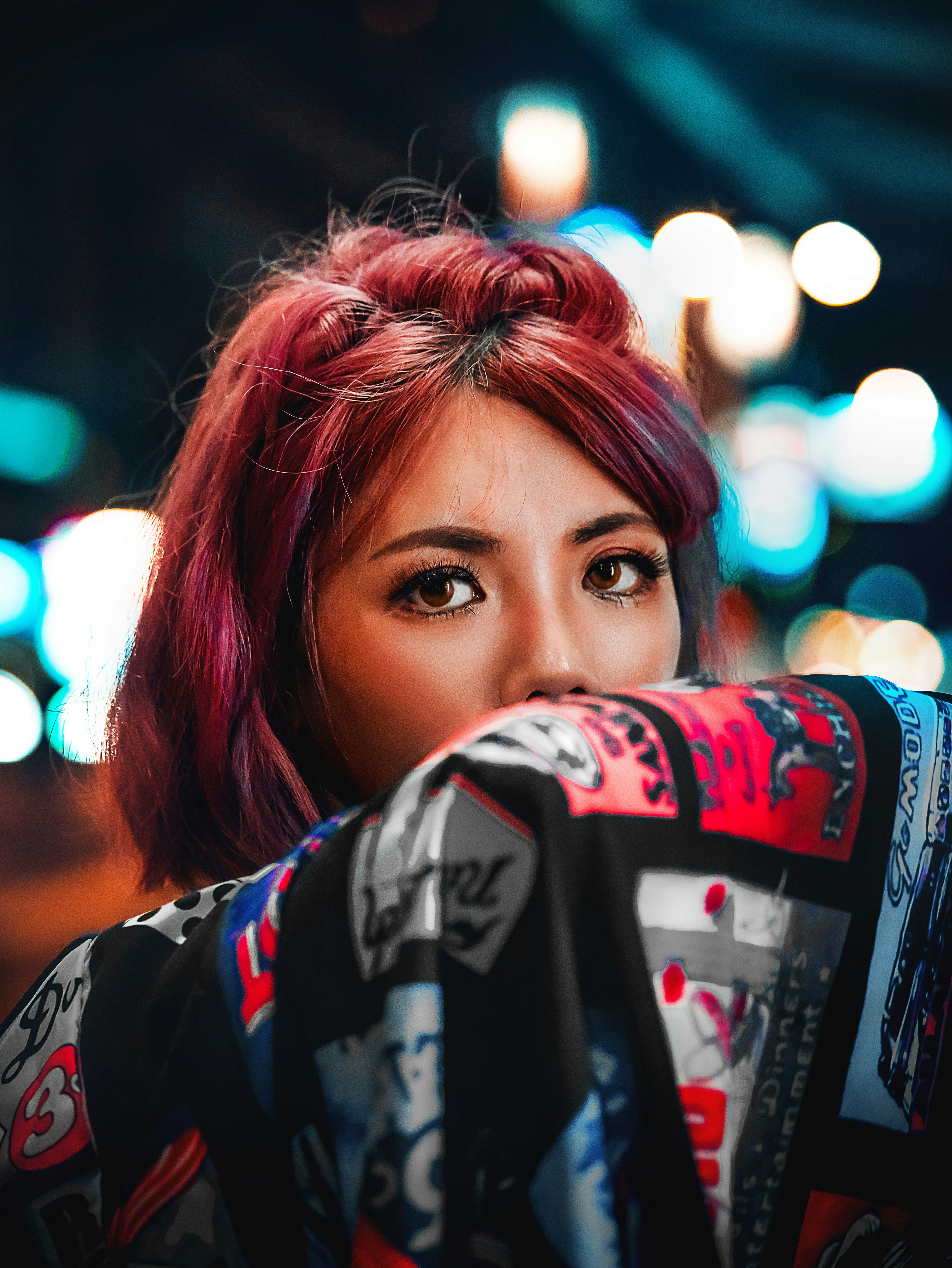 woman in black white and red shirt