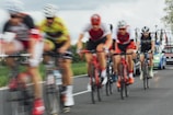 Cyclists training together in a group.