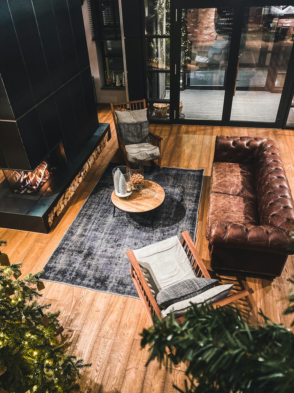 brown leather couch beside brown wooden table