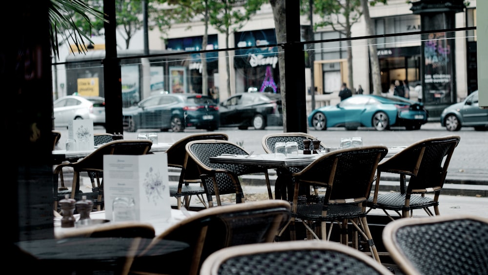 black and brown metal chairs and tables