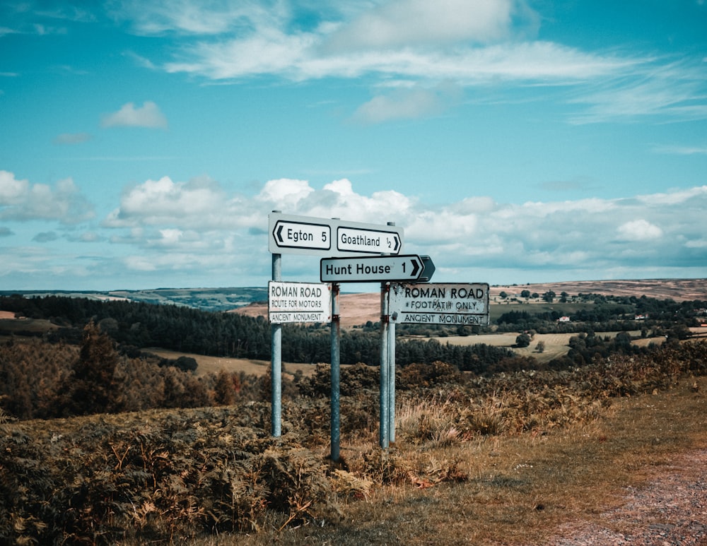 white and black road sign