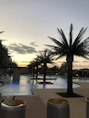 Warm sunset over the private thermal pool at Villa Clementina.
