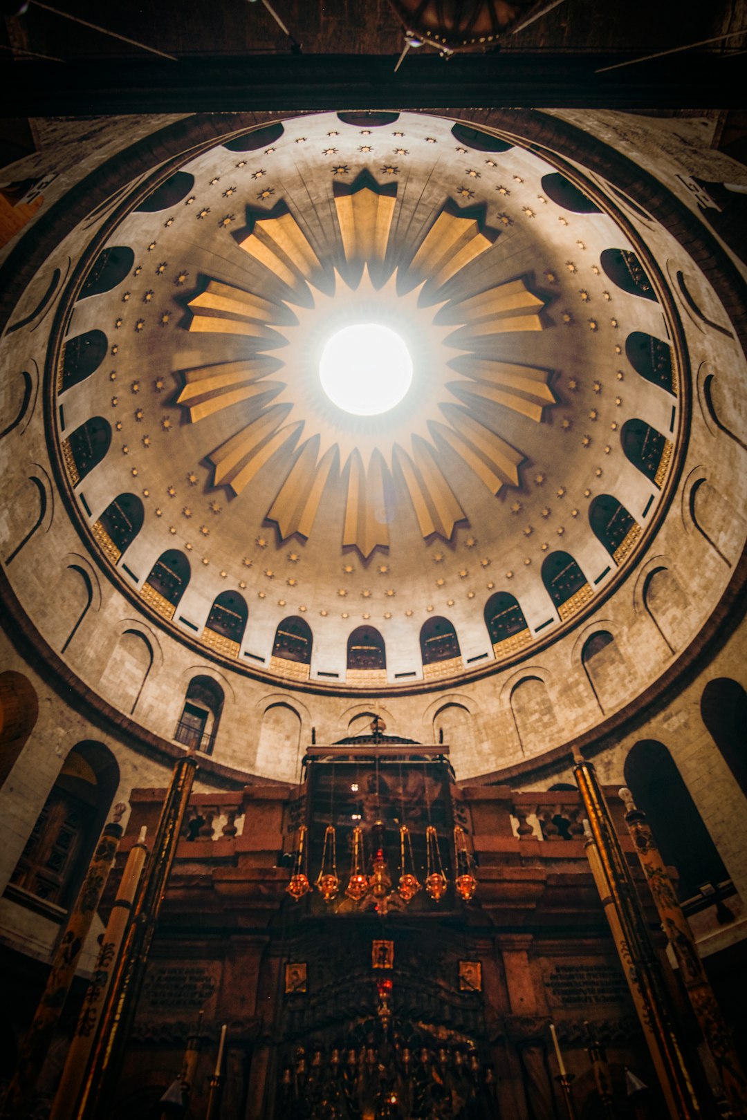 brown and blue dome building