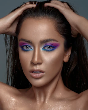 woman with blue eyes and black hair