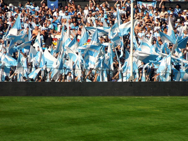 Crowd cheering enthusiastically in a packed arena during a championship match