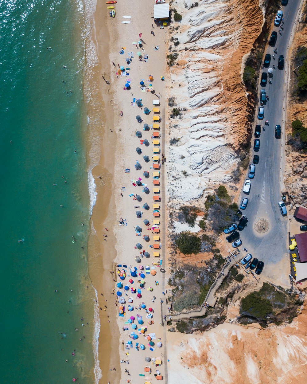 aerial view of people on beach during daytime