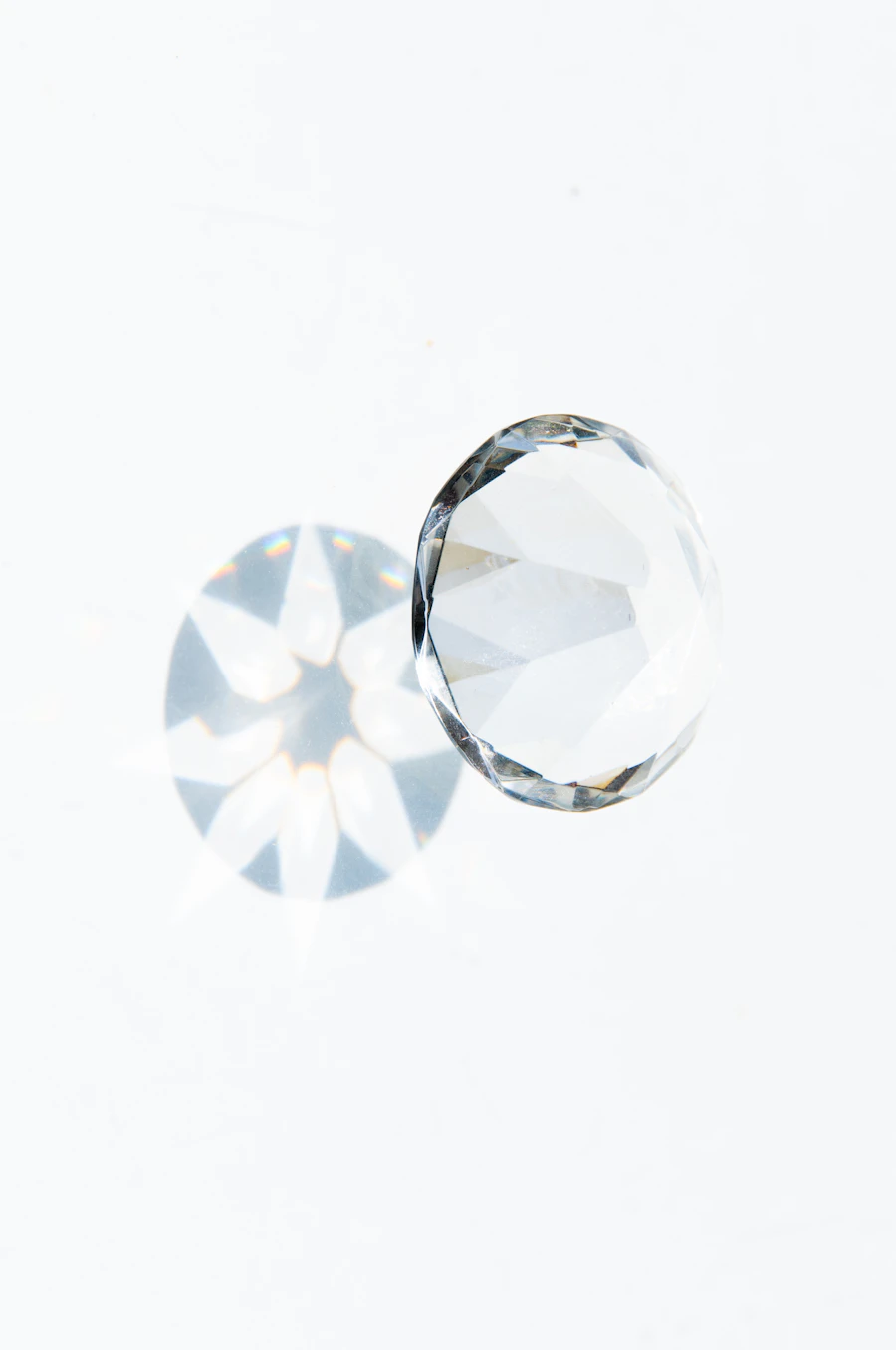 Clear cut diamond on a white surface