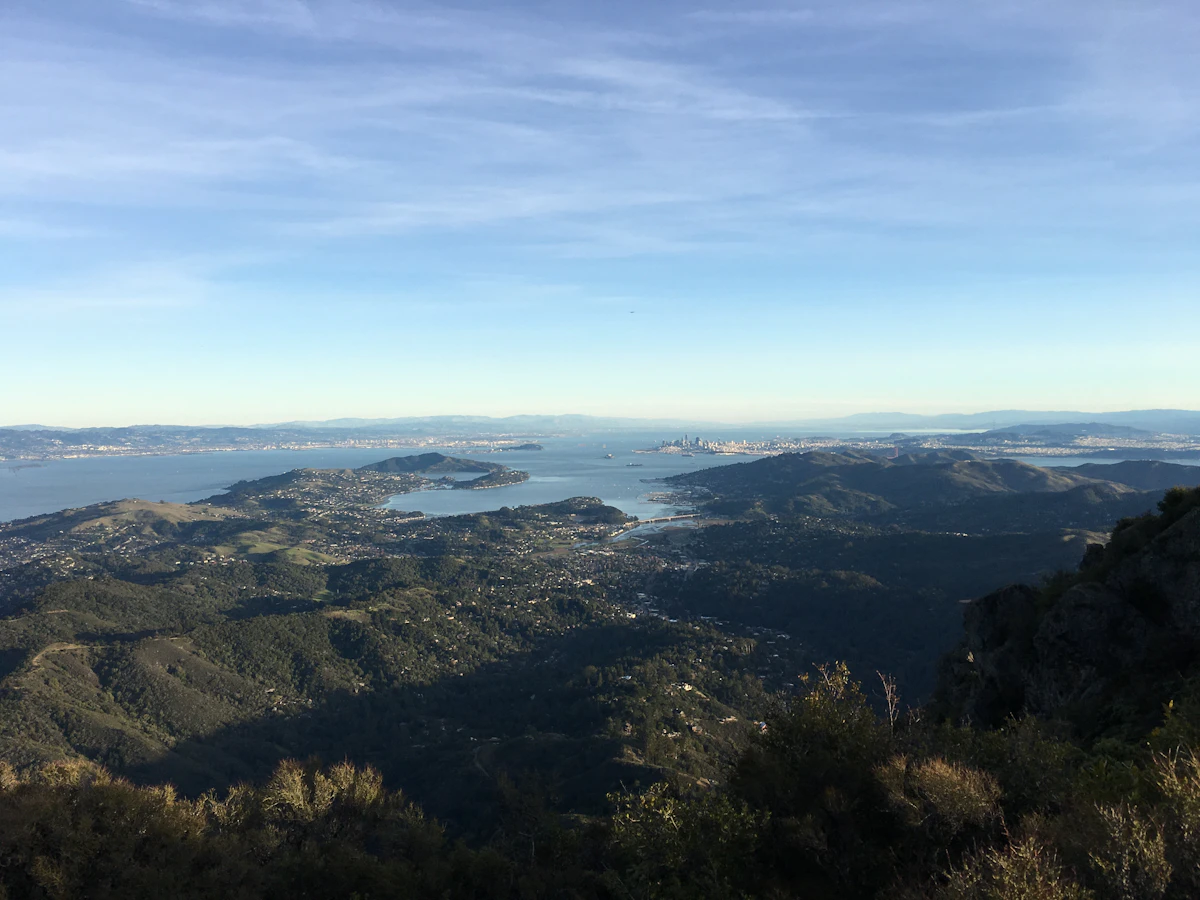Green hills and mountains under blue sky in Marin County, California