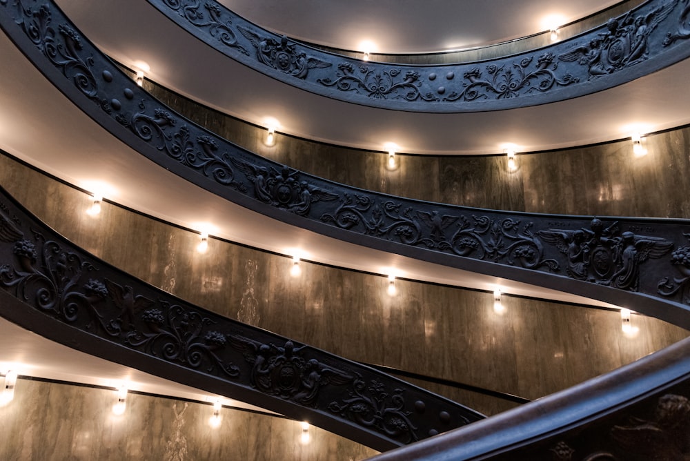 brown and white spiral staircase