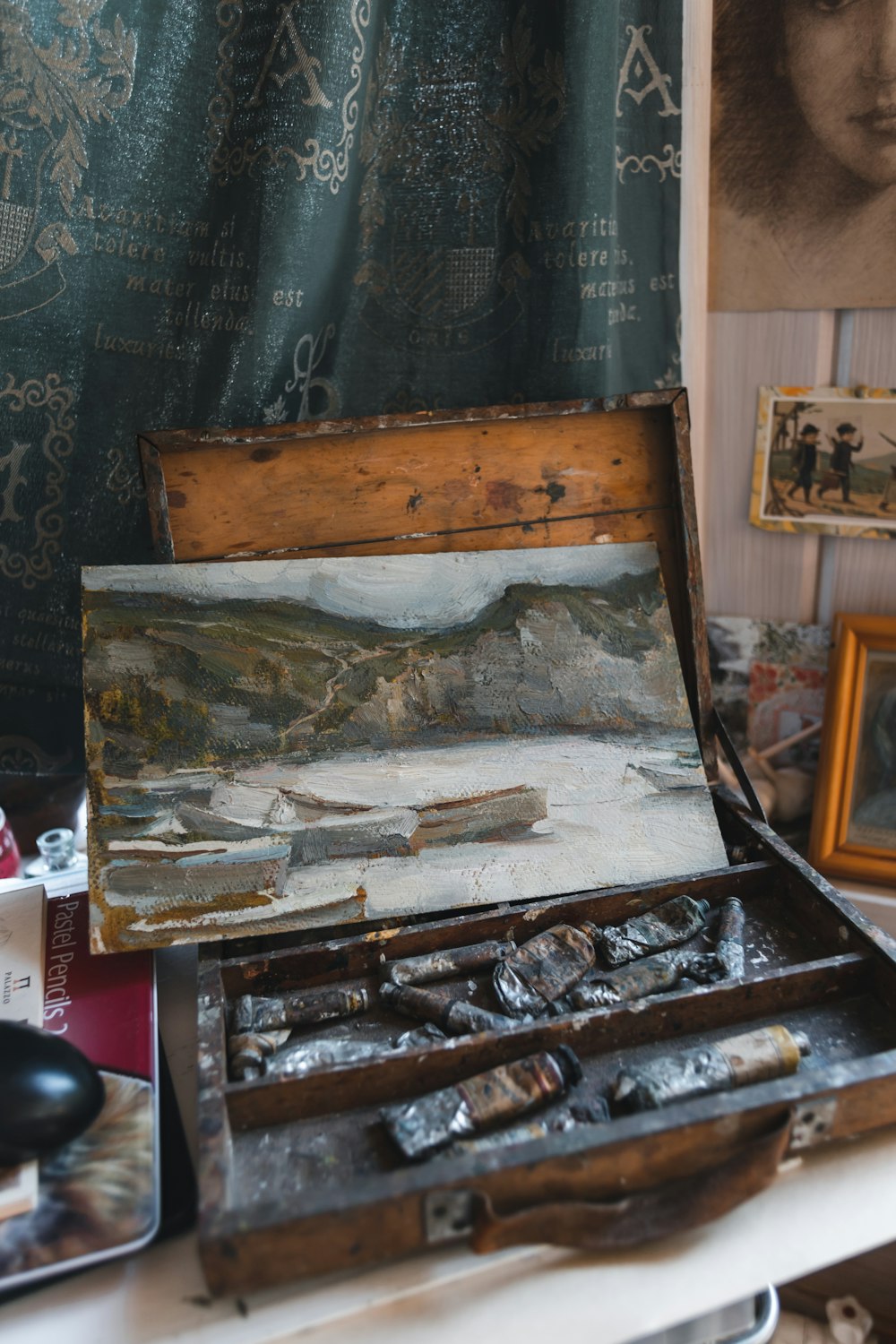 brown wooden frame on white table