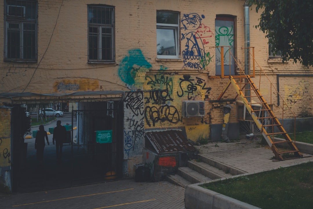 blue and green painted building