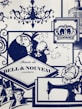 A collage of vintage-inspired illustrations featuring elements such as a chandelier, a stylish woman in a hat, a royal crown, and a sewing machine. Decorative motifs include silhouettes of musicians with trumpets, roses, and well-dressed figures from the early 20th century. The text 'Musée de Bell & Nouveau couture' is prominently displayed.