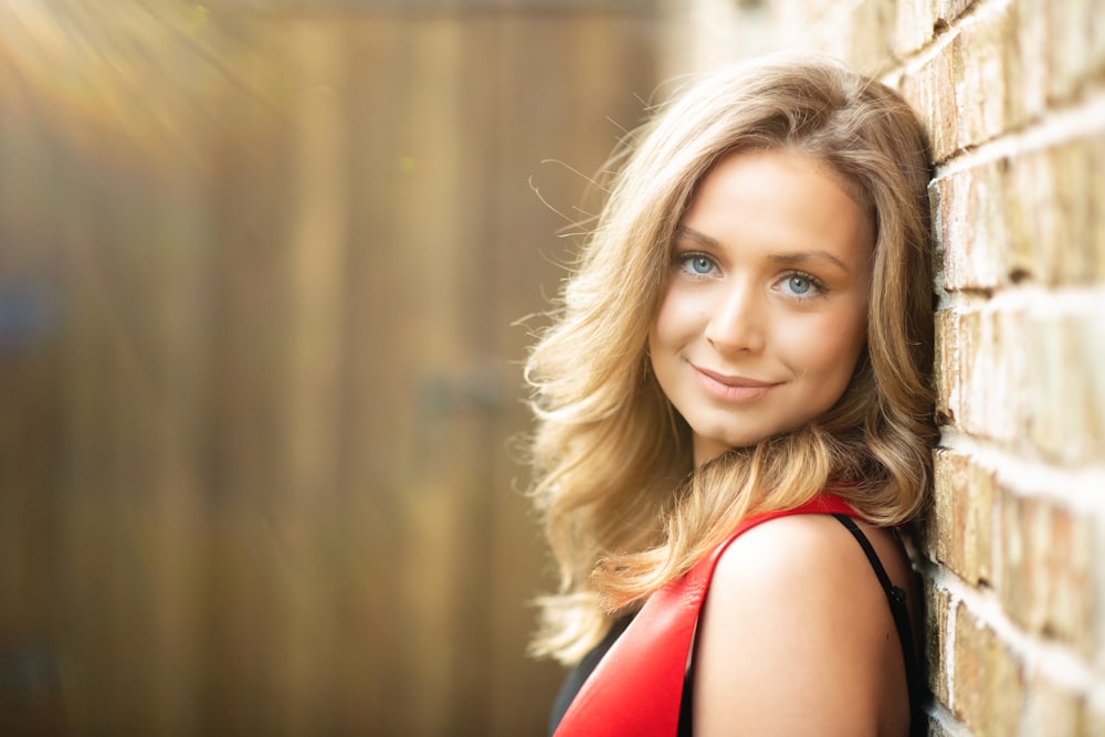 woman in red tank top