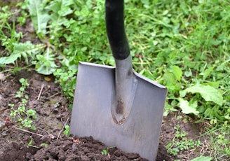 black and brown shovel on green grass