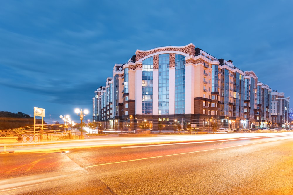 white and brown concrete building during night time