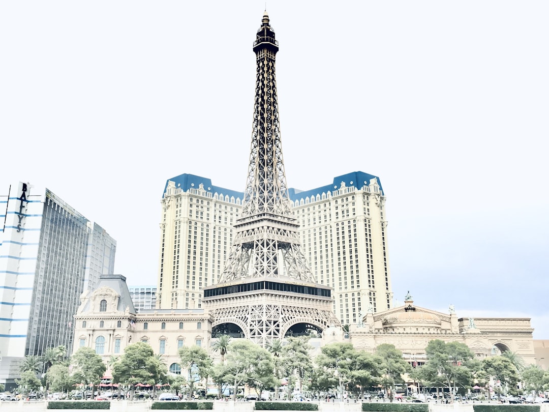 white and blue concrete building, Paris in Vegas.