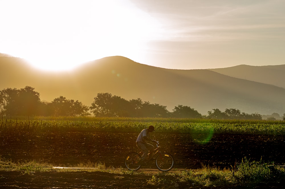 man riding bicycle on green grass field during daytime