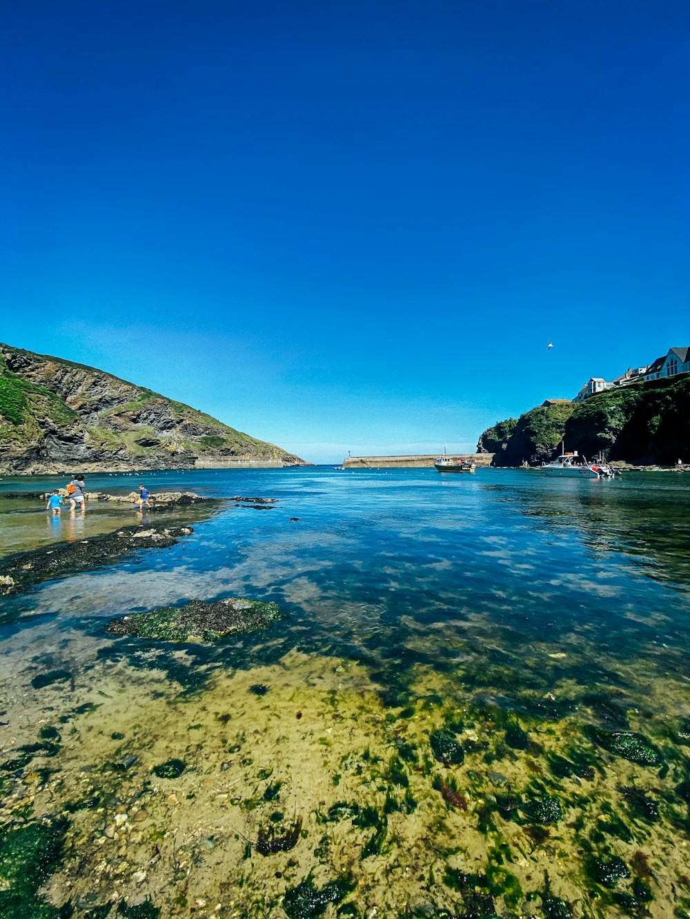 body of water near green mountain under blue sky during daytime