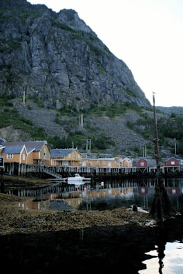 Colorful floating houses in a fishing village on Cat Ba Island.