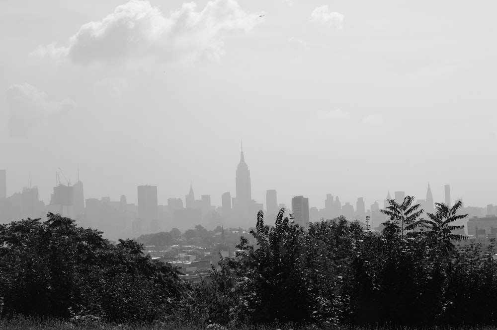 grayscale photo of city skyline