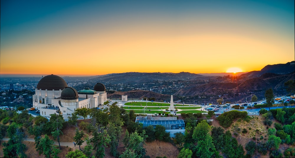 aerial view of city during sunset