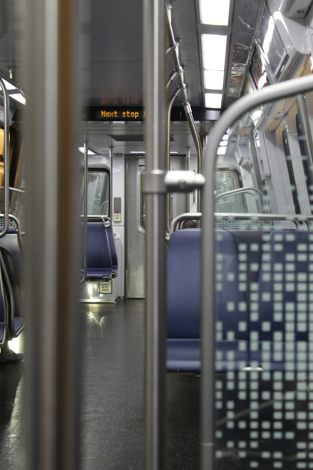 blue and gray train seat