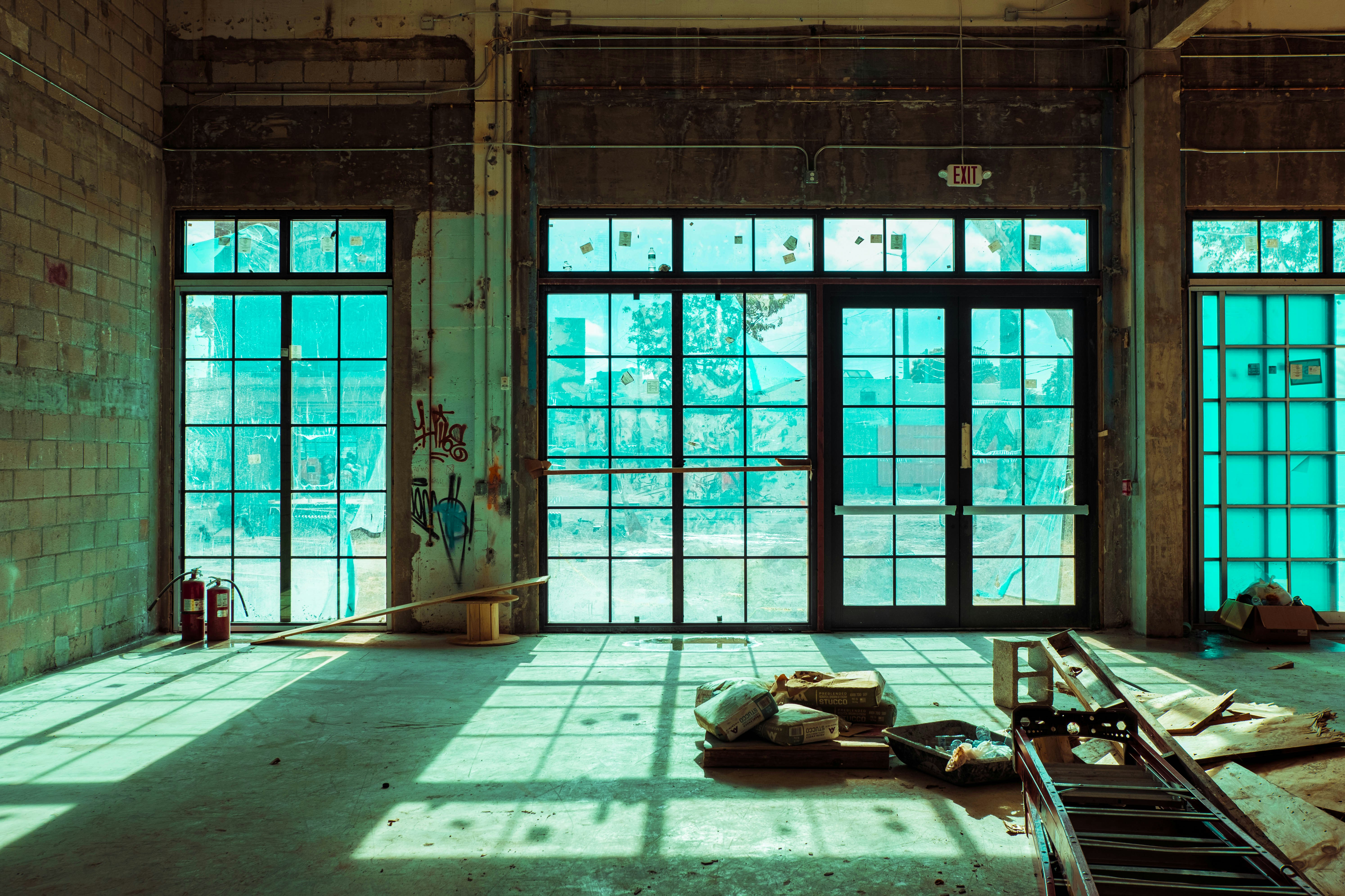 black metal framed glass window