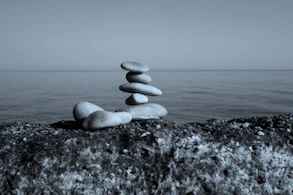 gray and white stone on gray rock near body of water