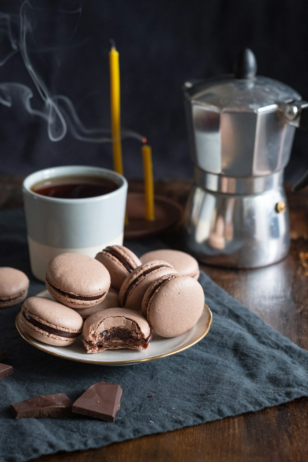 brown cookies on blue textile