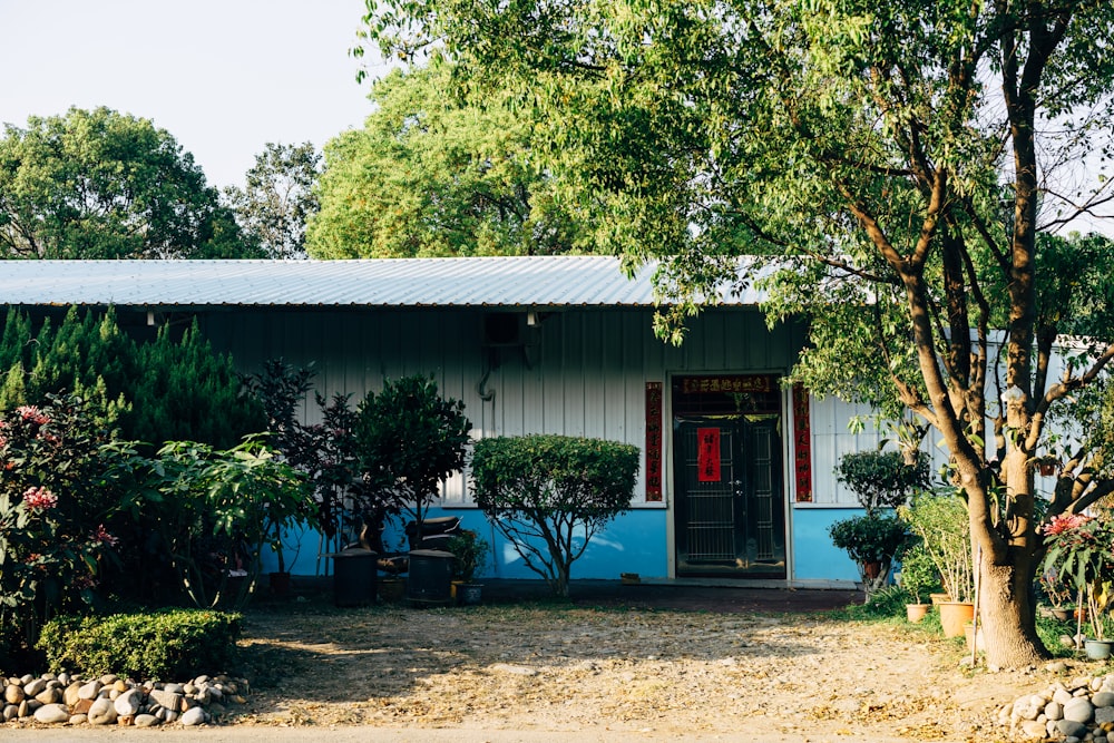 white and gray wooden house near green trees during daytime