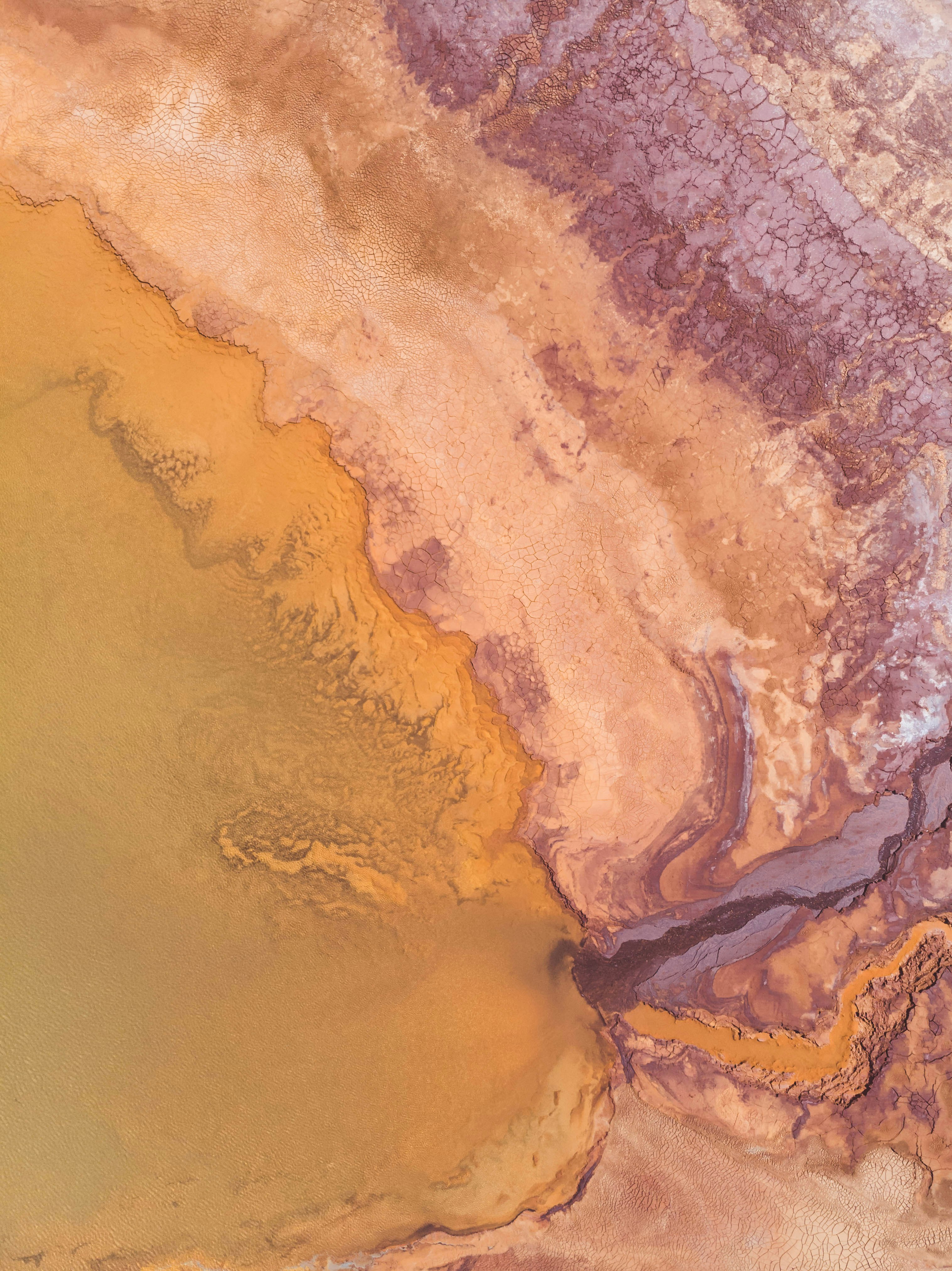 An aerial view of the vibrant and colorful waters surrounding the RioTinto mines in Huelva