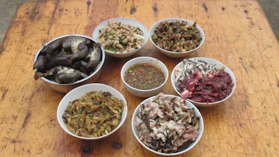 Variety of homemade sauces in small bowls with fresh ingredients around.
