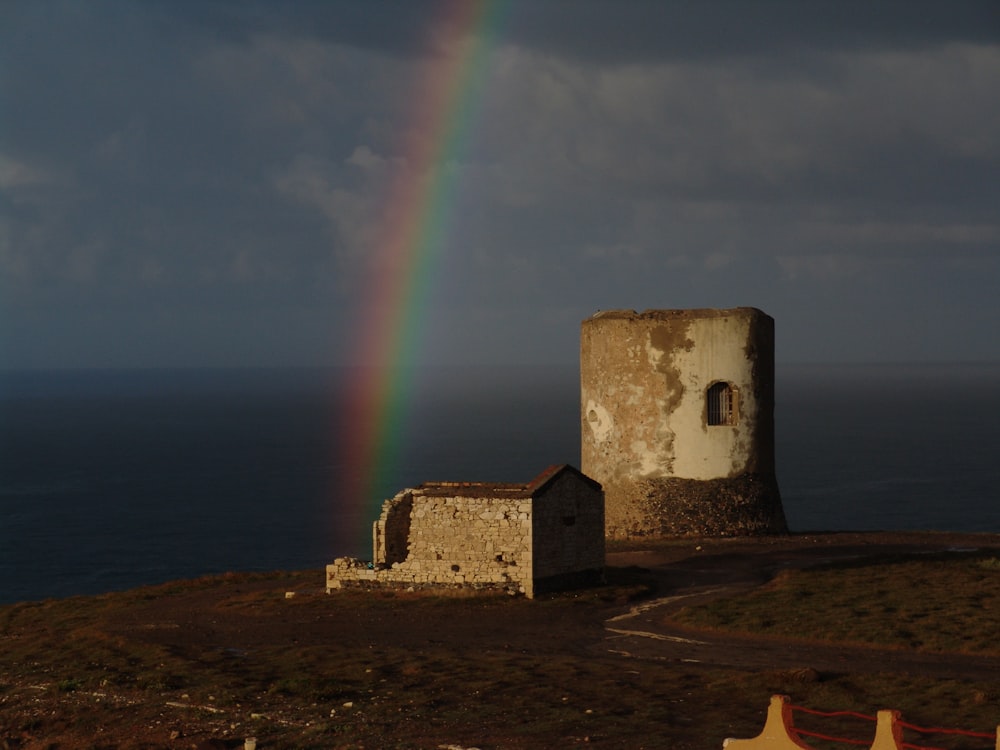 rainbow over gray concrete building