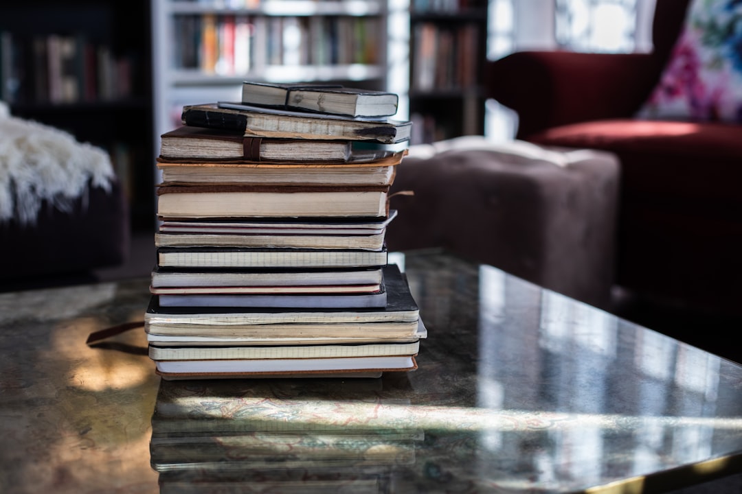 stack of books on table